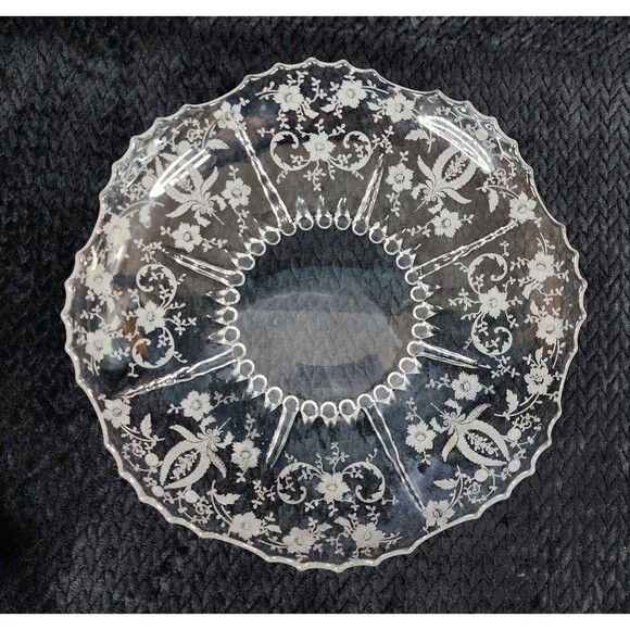 New Martinsville Prelude Etched Crystal Console Bowl Elegant Glass 1930s–1940s - Picture 3 of 8